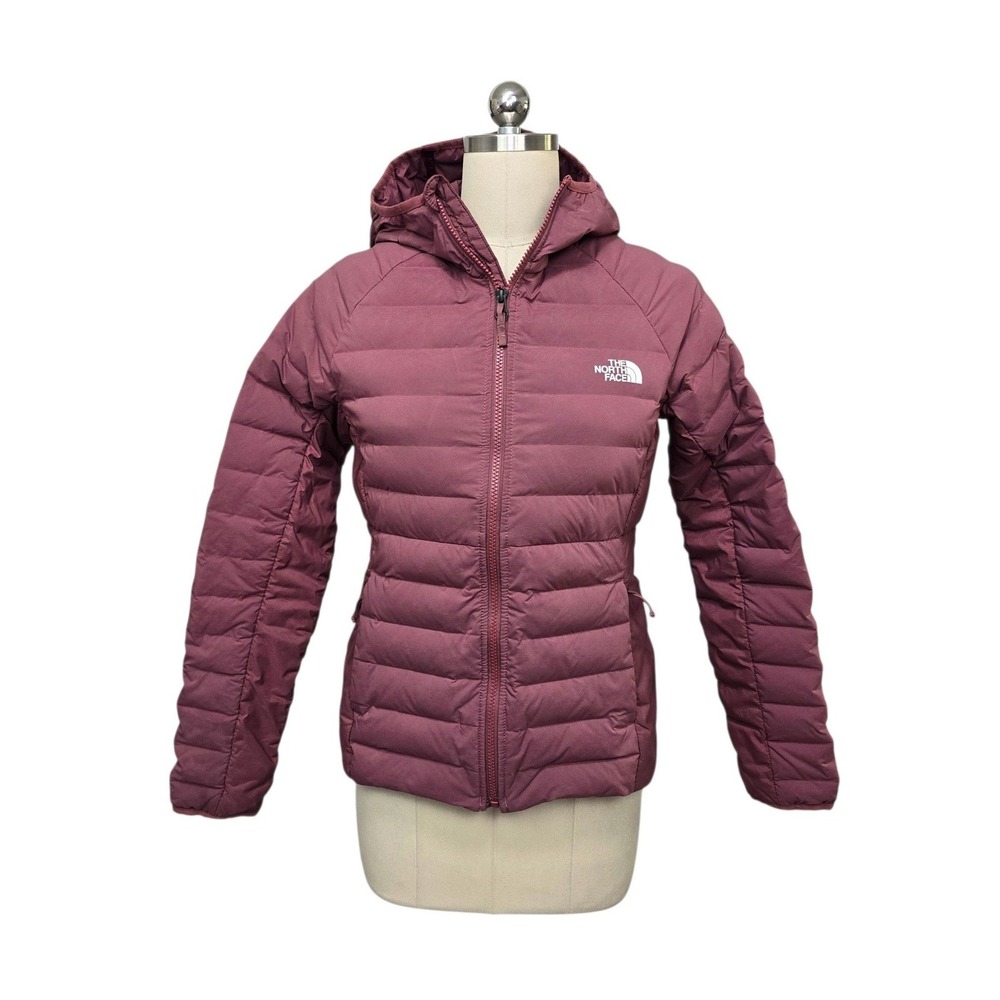 The North Face Belleview Stretch Down Hoodie Burgundy Puffer Jacket Womens Small